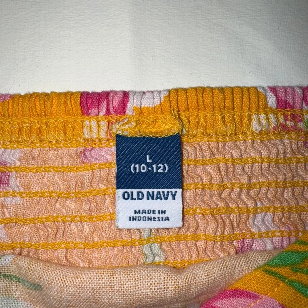 Old Navy Girls Yellow Floral Linen Blend Puff Sleeve Crop Top Size‎ L 10-12